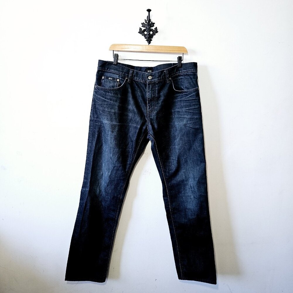 Hugo Boss Mens Jeans Straight Leg Regular Fit Dark Blue Wash Texas W38 L33